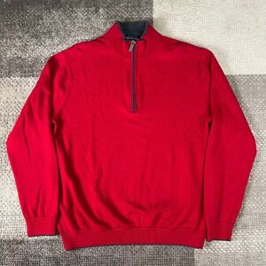 Hart Schaffner Marx Mens Red 1/4 Zip Extra Fine Merino Wool Sweater Size L